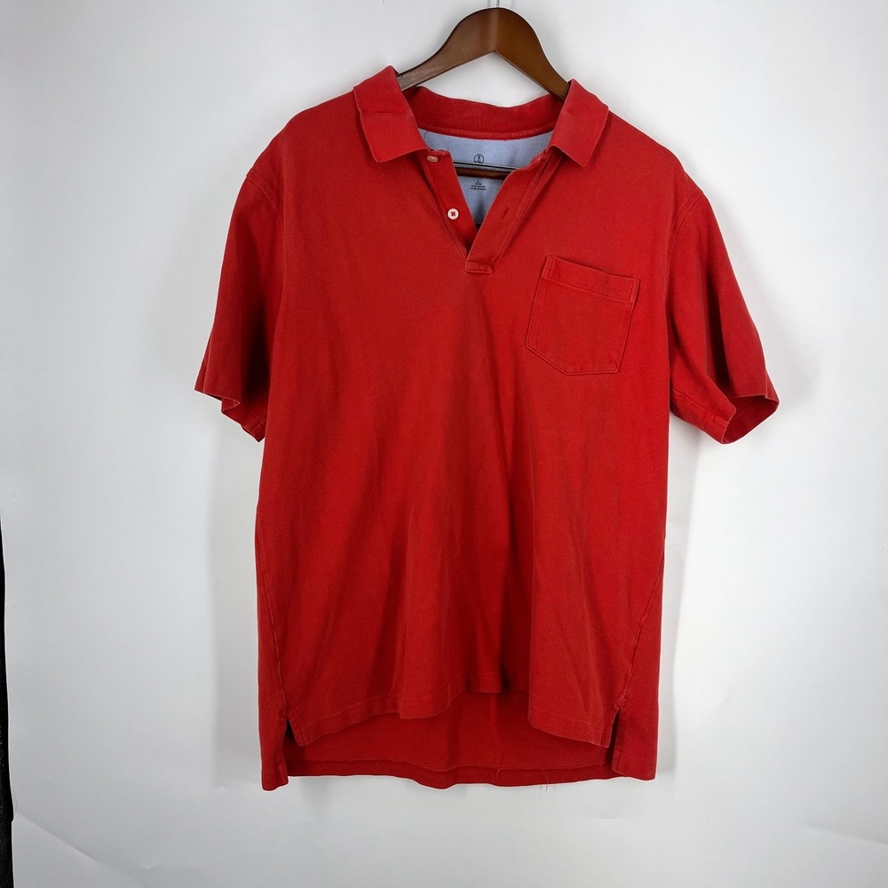 Lands End Mens Red Pique Cotton Short Sleeve Polo Shirt with Pocket Size L 42-44